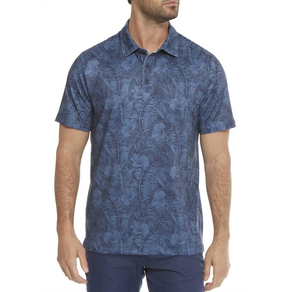NEW FLAGS & ANTHEM montauk botanical performance polo shirt in navy combo
